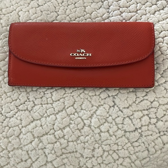 Vintage Coach New York Slim Flap Pebble Leather Wallet with Zip- 8 x 4.25-Orange - Picture 1 of 9